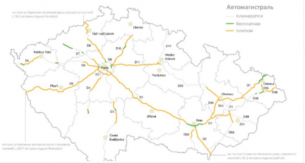Карта платних доріг Чехія
