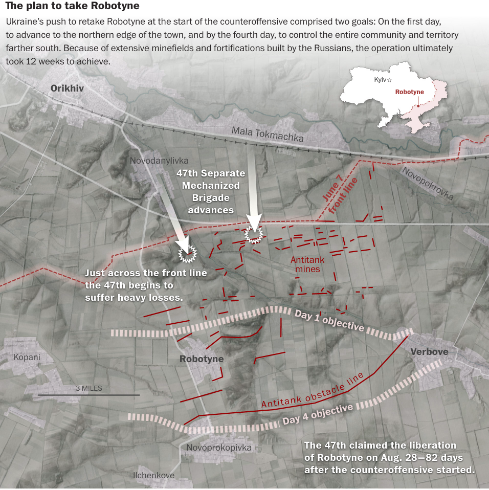 План контрнаступу на с. Роботіне від 47 бригади. Фото The Washington Post