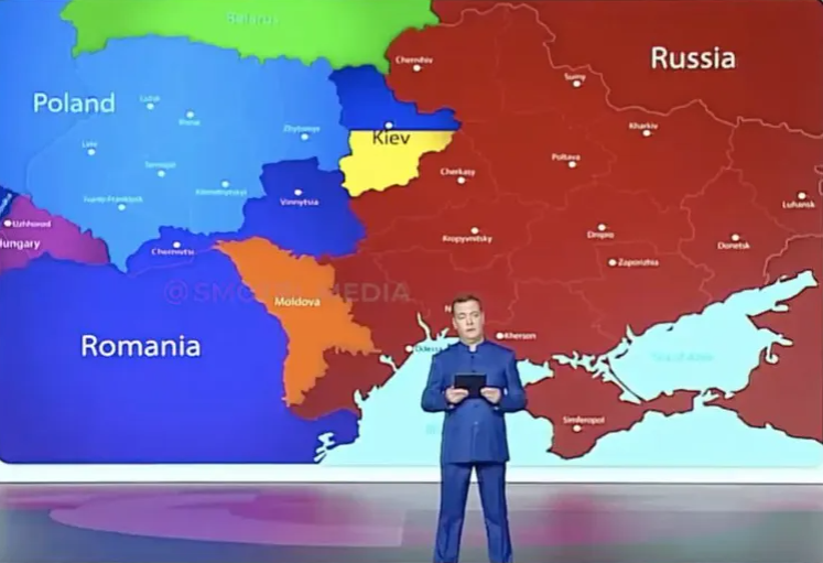 Мапа, яку представив Медведєв, свідчить про те, що Кремль не змінює свої територіальні цілі з початку конфлікту