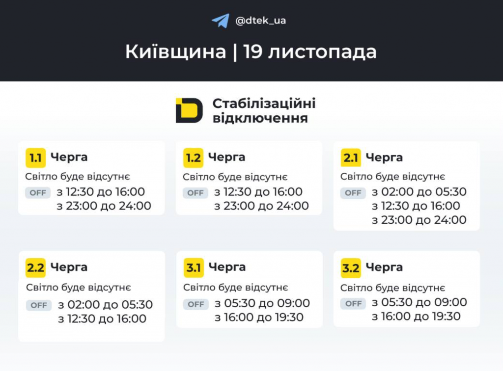 Графік відключень світла у Вишневому 19.11: як перевірити та підготуватися до знеструмлення