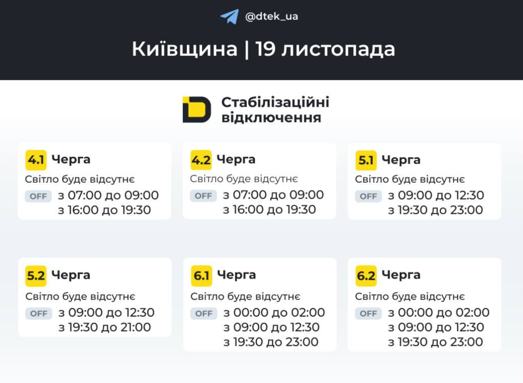 Графік відключень світла у Вишневому 19.11: як перевірити та підготуватися до знеструмлення