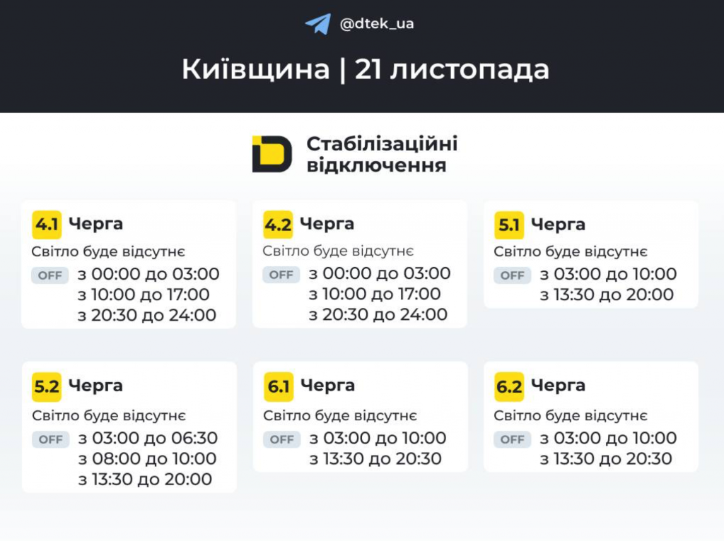Графік відключення світла в Переяславі 21.11: як перевірити та підготуватися до відключень