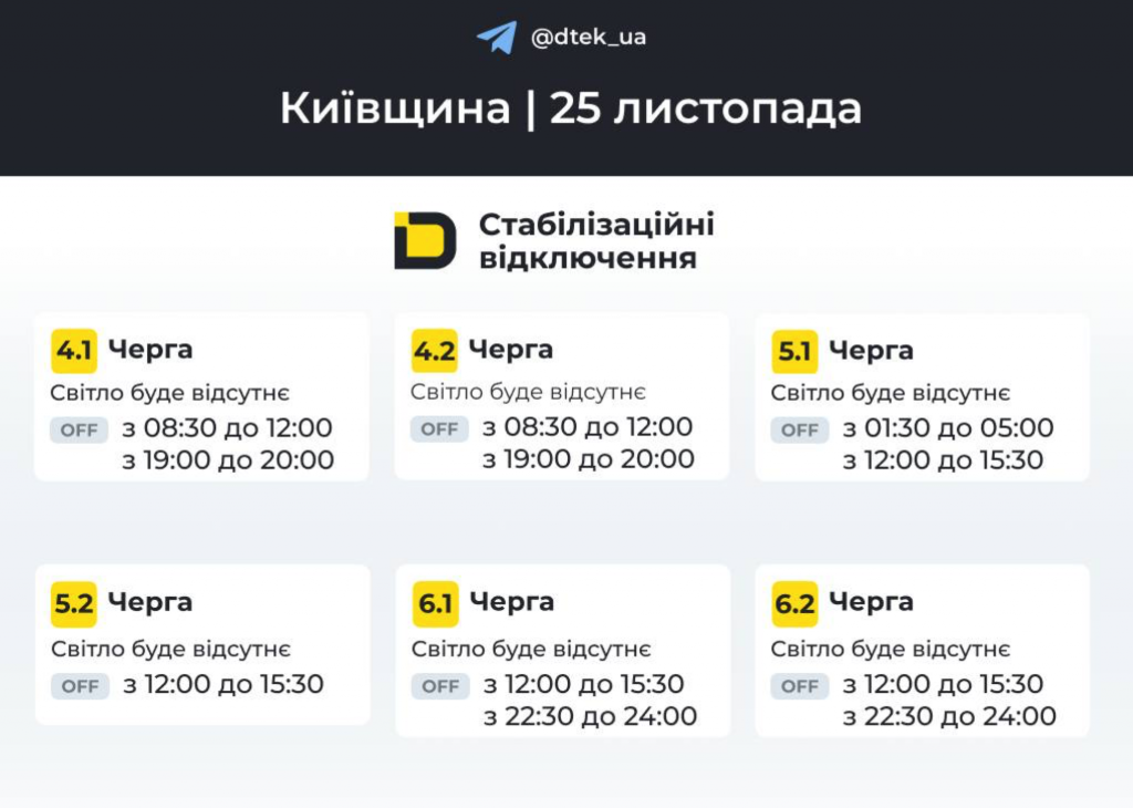 Графік відключення світла в Переяславі 25 листопада: як перевірити та підготуватися до відключень