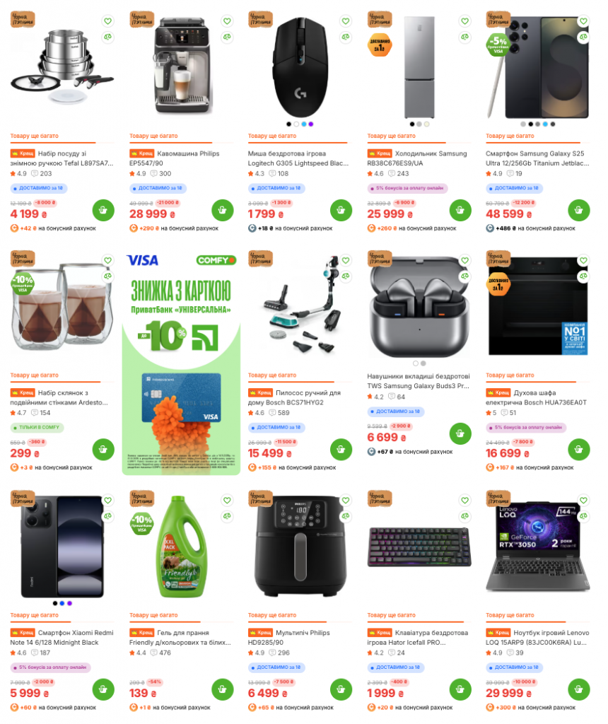 Чорна п'ятниця в Comfy: акції, бонуси та кращі пропозиції